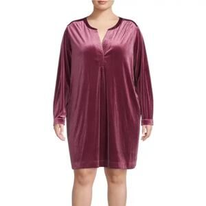 2/$30 Terra & Sky Velvet Tunic Dress Purple Long Sleeve Plus Size 1X